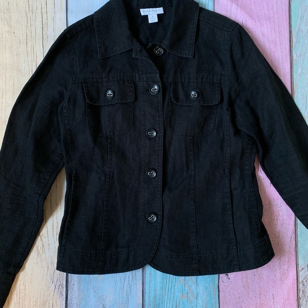 Charter Club Black 100% linen Jacket with Classic Design - Picture 3 of 7
